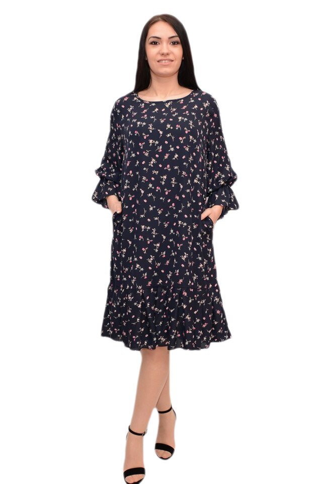 Rochie vaporoasa cu design floral multicolor , D&J Exclusive, Albastru marin