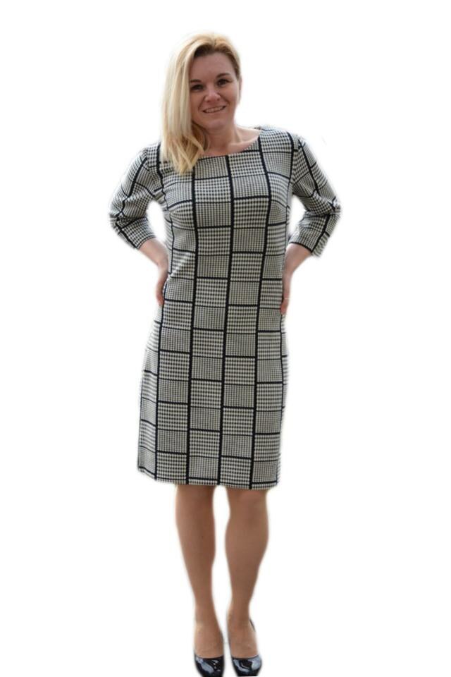 Rochie trendy de zi cu design de carouri, D&J Exclusive, Negru/Alb