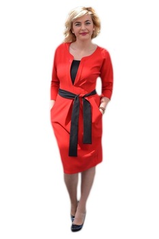 Rochie casual cu buzunare si cordon in talie, D&J Exclusive, Rosu Rochie casual cu buzunare si cordon in talie, D&J Exclusive, Rosu