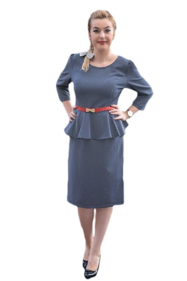 Rochie tip costum cu imprimeu pepit, D&J Exclusive, Bleumarin-Alb