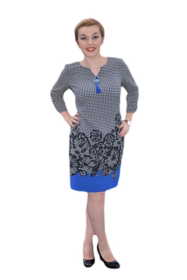 Rochie de zi, croi clasic, D&J Exclusive, Negru/Albastru