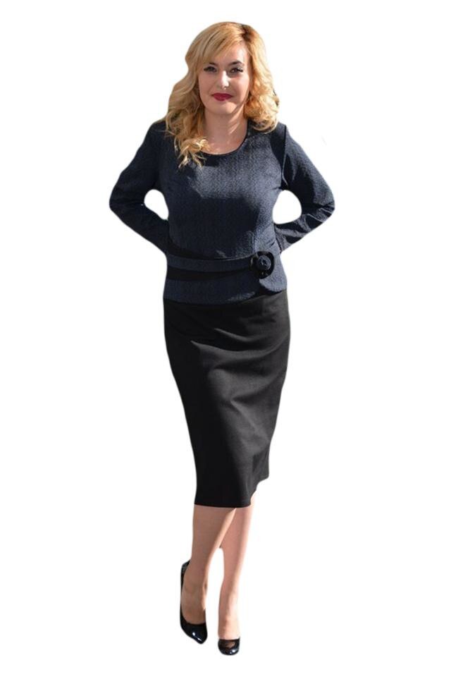 Rochie calduroasa, aspect de costum, D&J Exclusive, Albastru marin