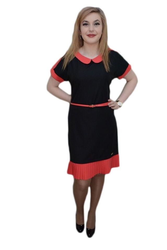 Rochie cu guler fashion, D&J Exclusive, Negru/Corai