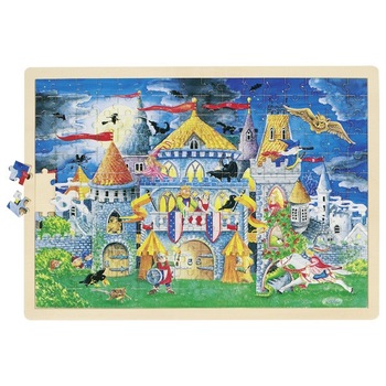 Puzzle de poveste cu castel, si personaje din poveste.,puzzle mare 192 piese in rama lemn Goki Puzzle de poveste cu castel, si personaje din poveste.,puzzle mare 192 piese in rama lemn Goki