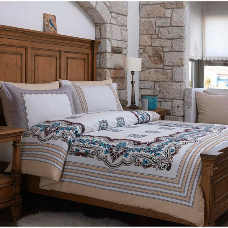 Lenjerie pat bumbac 100%, ranforce, 4 piese, 2 persoane, Terra Bej