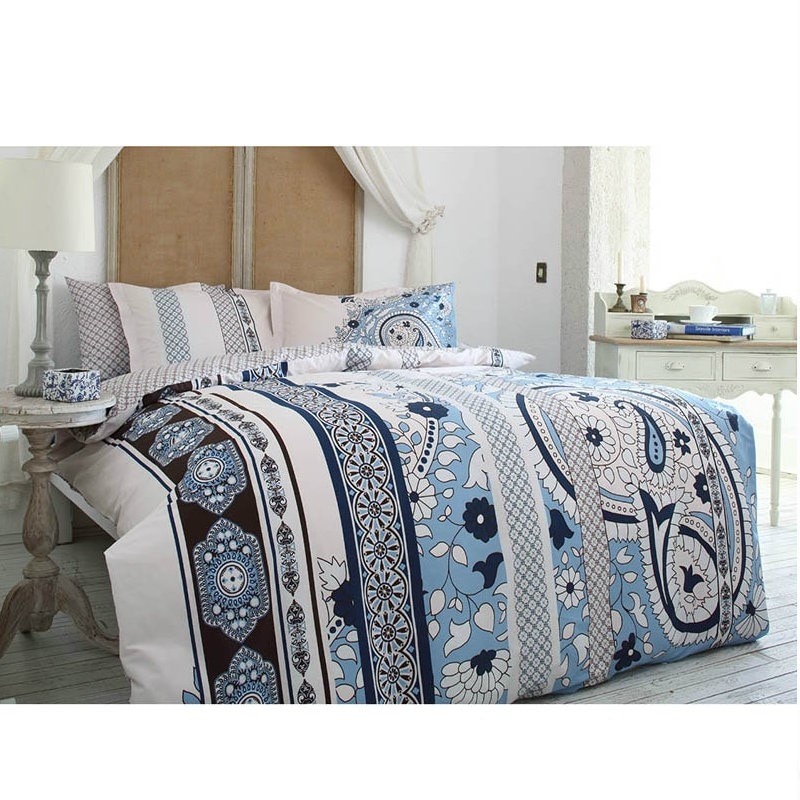 Lenjerie pat bumbac 100%, ranforce, 4 piese, 2 persoane, Sorella Mavi