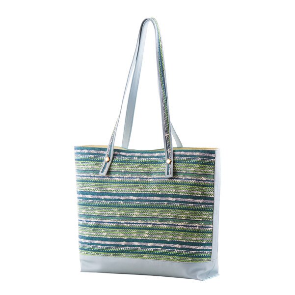 Geanta piele naturala si material Altamura verde