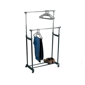 Suport metalic dublu Palmonix, pentru imbracaminte, cu roti, metal/plastic, 92-170x85x42cm, negru Suport metalic dublu Palmonix, pentru imbracaminte, cu roti, metal/plastic, 92-170x85x42cm, negru
