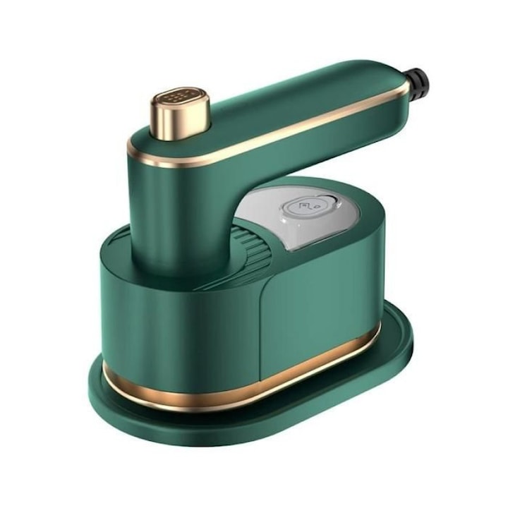 Fier de calcat cu aburi portabil fara fir 261001NOBM46967, incalzire in 60 s, abur continuu, talpa din otel inoxidabil, USB-C, 149 °C, verde/auriu
