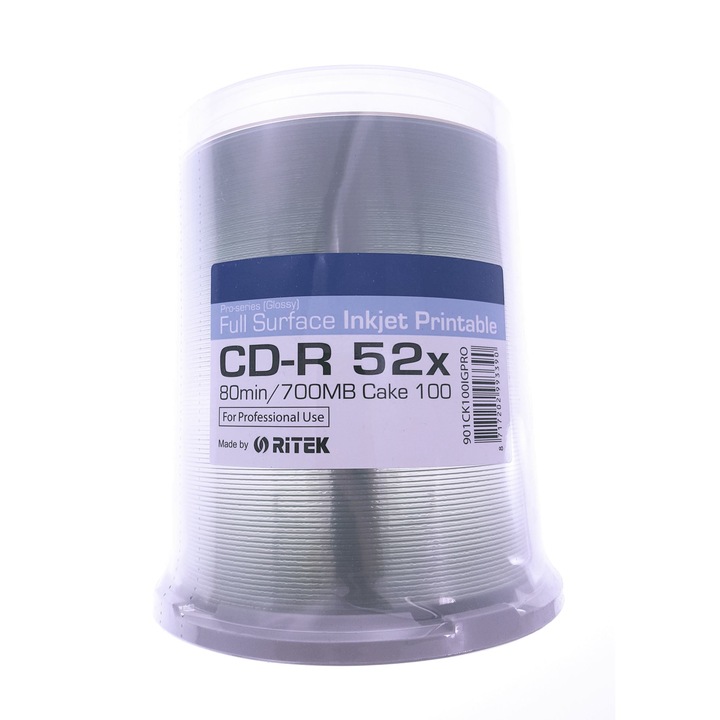 CD-R Traxdata 700 Mb, 80 min, 52X, Printabil Glossy Inkjet, Cake Box, 100 buc-TRCGC