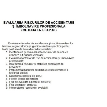 Evaluarea riscurilor pentru functia Asistent veterinar Evaluarea riscurilor pentru functia Asistent veterinar