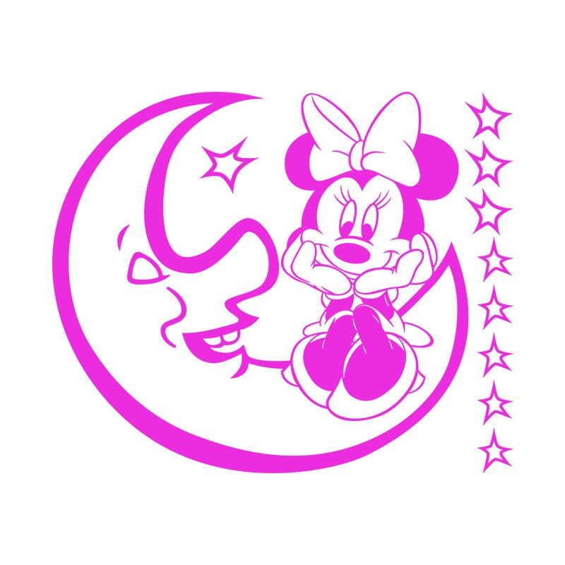 Sticker Decorativ - SMAER - Minnie cu Luna si Stele - 120cm x 100cm - Roz