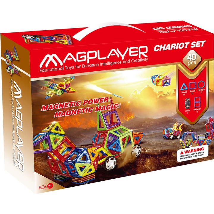 Set de constructie magnetic Magplayer - Chariot, 40 piese