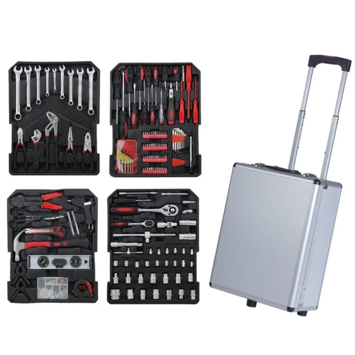 HomeTools Професионален комплект инструменти тип куфар с метална количка от 188 части с 4 чекмеджета