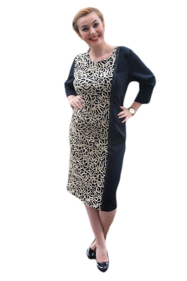 Rochie de ocazie cu design din snur si strasuri, D&J Exclusive, Negru