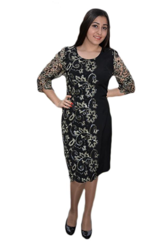Rochie rafinata de ocazie cu insertii de dantela, D&J Exclusive, Negru/Auriu