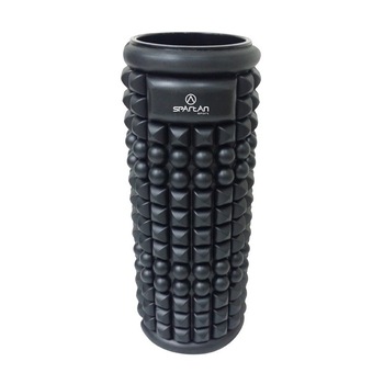 Rola masaj din spuma dura, cu stratii, Negru, Spartan Rola masaj din spuma dura, cu stratii, Negru, Spartan