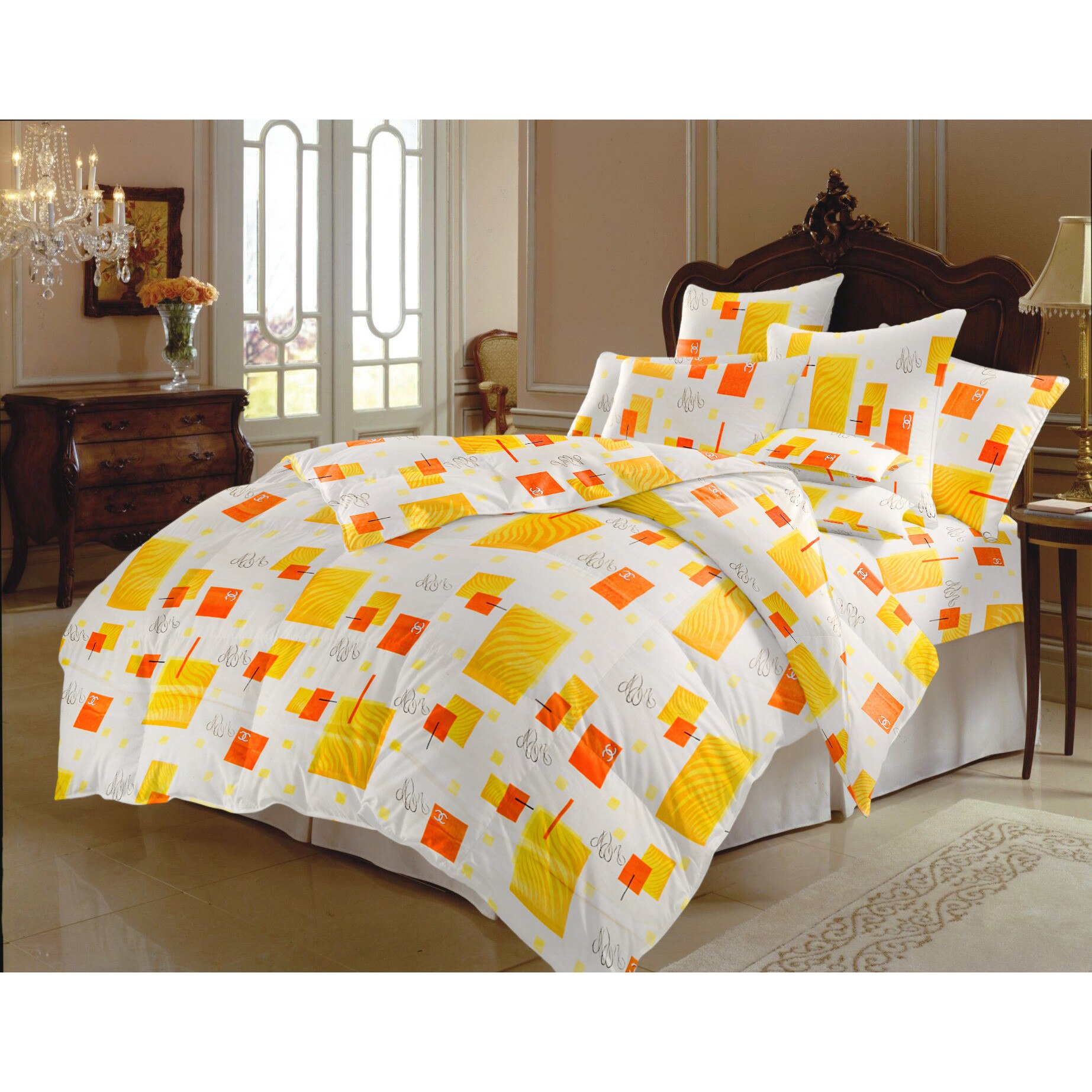 Lenjerie de pat LIVA 1 (bumbac 100%) 1 Persoana, 140x220, Figuri Geometrice Galben/Portocaliu