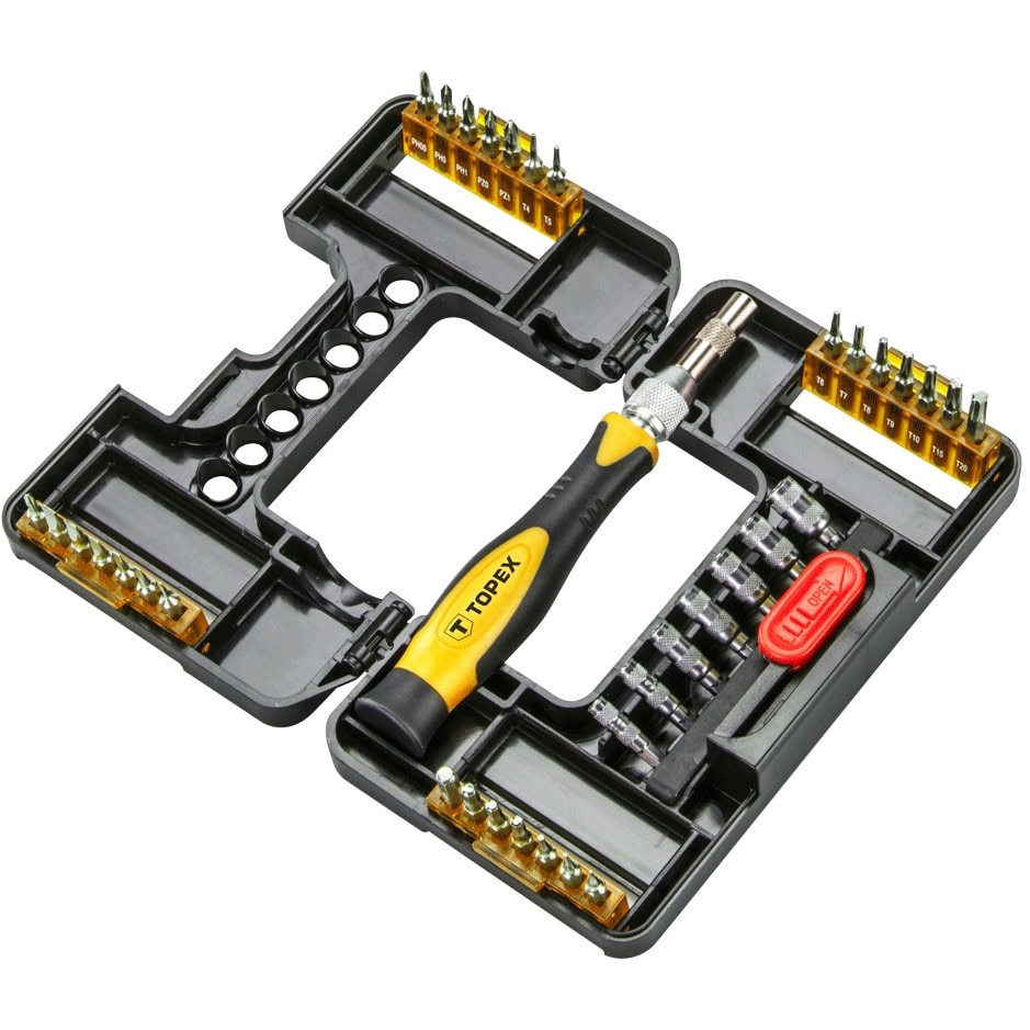 Set biti si tubulare mici, cu clichet 37 buc, TOPEX 39D343