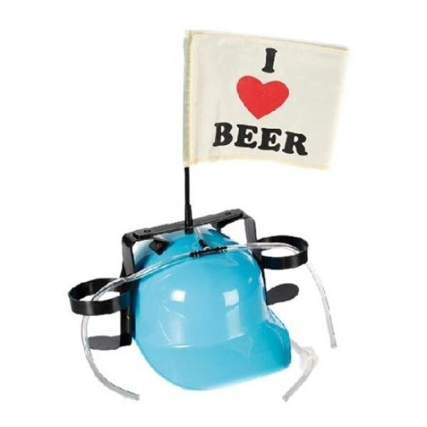 Casca baut bere cu steag I love Beer, ProCart, suport doua doze, diametru 30 cm, albastru