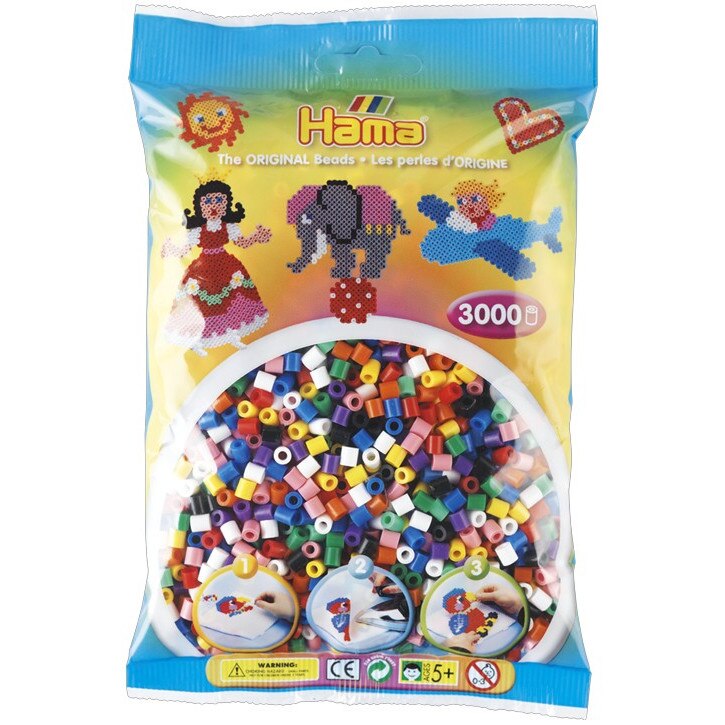 Margele de calcat HAMA MIDI mix de 10 culori, 3000 buc in pungulita