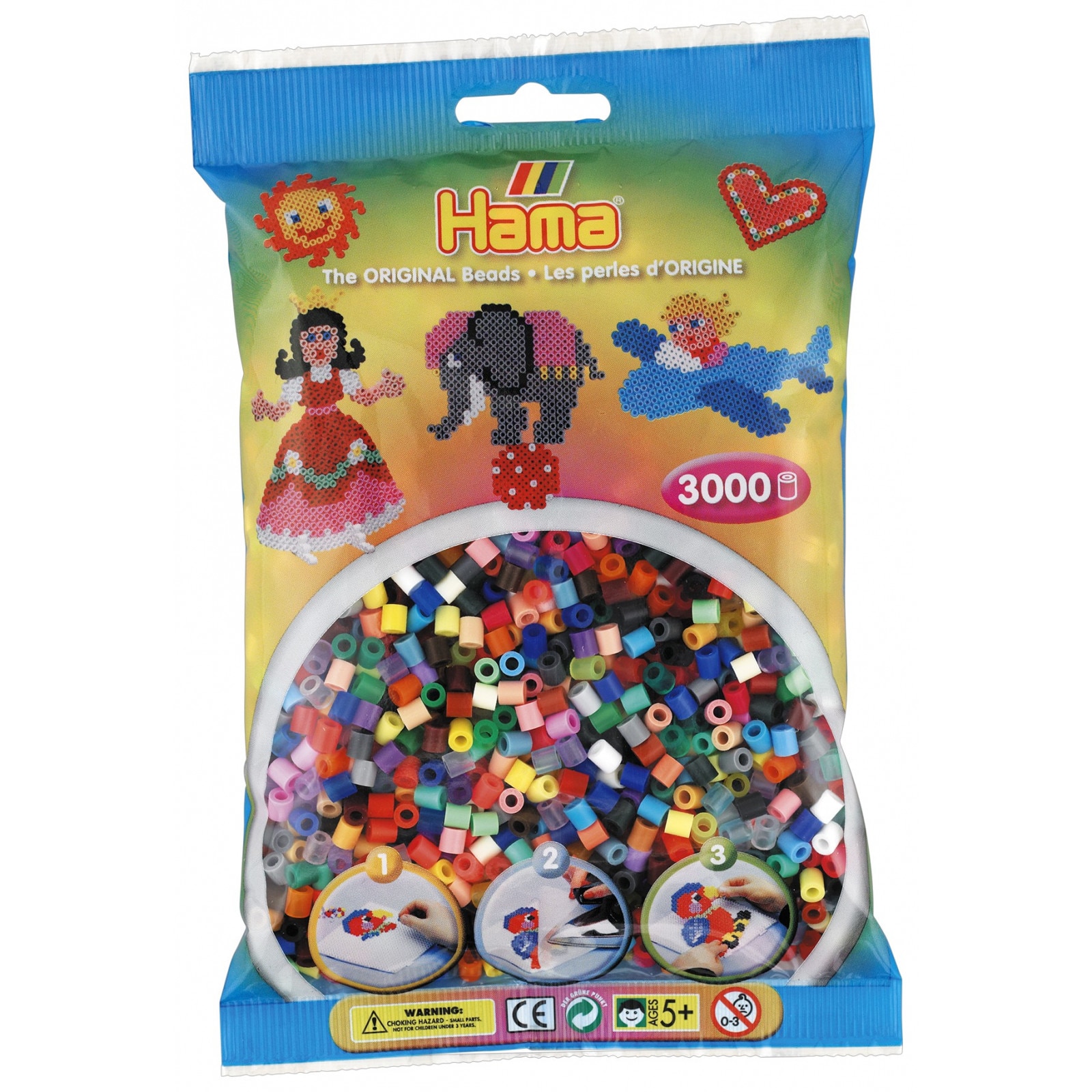 Margele de calcat HAMA MIDI mix de 52 culori, 3000 buc in pungulita