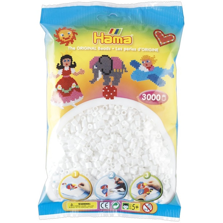 Margele de calcat HAMA MIDI ALB, 3000 buc in pungulita