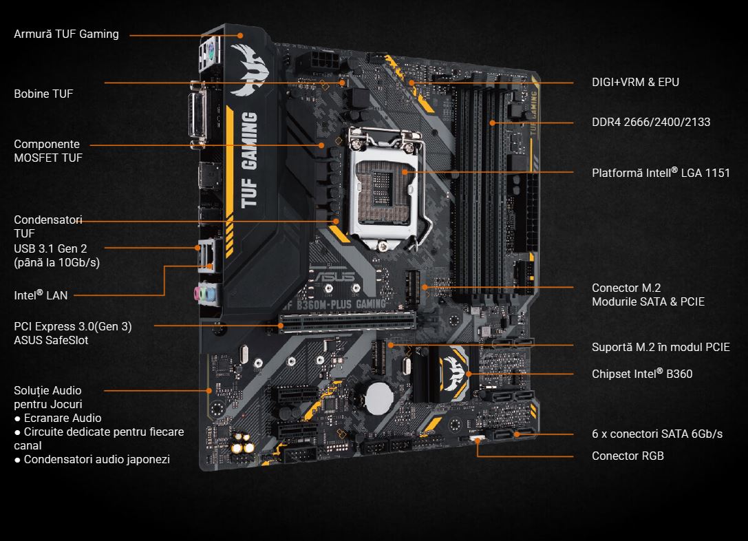 Placa de baza ASUS TUF B360M-PLUS GAMING, Socket 1151 - eMAG.ro