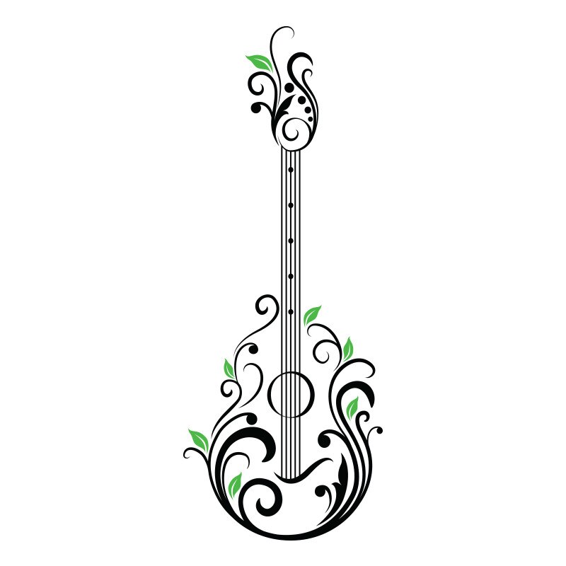 Sticker Decorativ - SMAER - Chitara - 60cm x 25cm - Negru & Verde