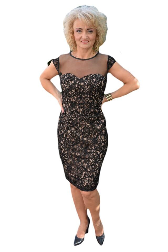 Rochie de ocazie, lucioasa, cu captuseala, D&J Exclusive, Negru/Crem