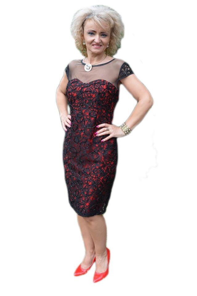 Rochie de ocazie, lucioasa, cu captuseala, D&J Exclusive, Rosu/Negru