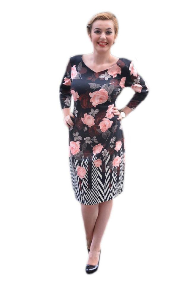 Rochie cu manaca trei-sferturi, model scurt, D&J Exclusive, Multicolor/Roz
