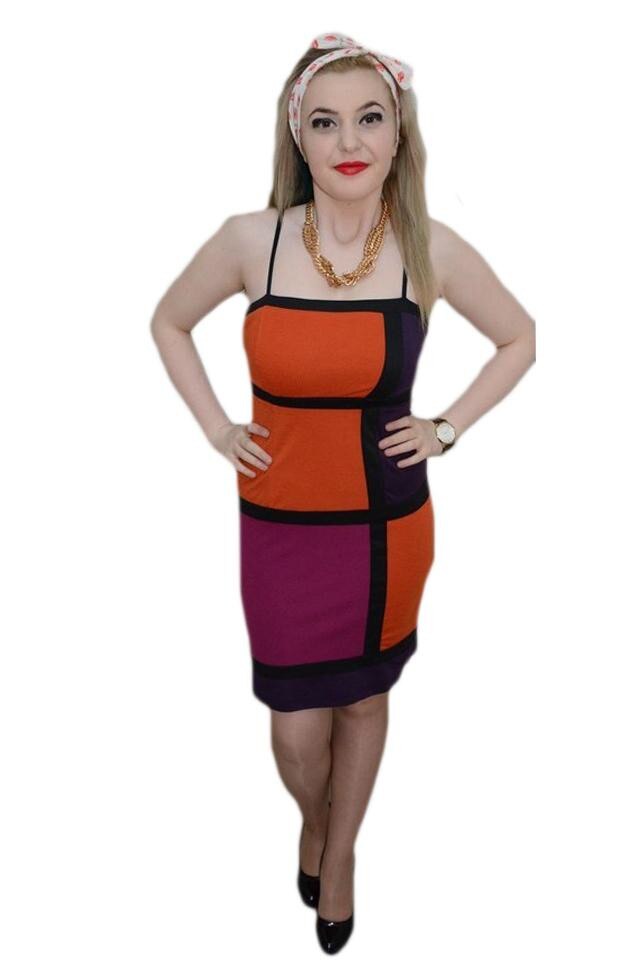 Rochie rafinata, cu bretele subtiri reglabile, D&J Exclusive, Portocaliu