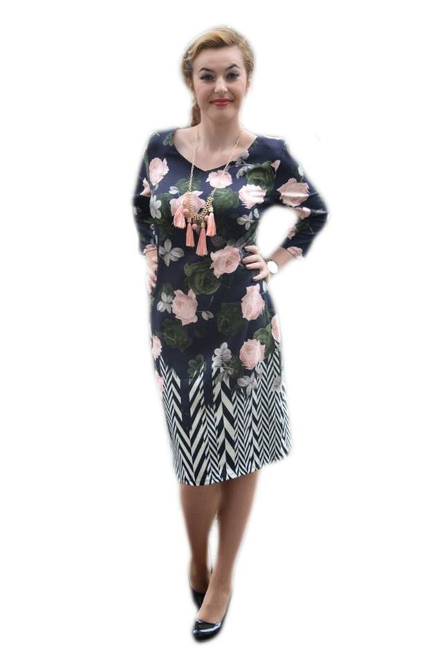 Rochie cu manaca trei-sferturi, model scurt, D&J Exclusive, Multicolor