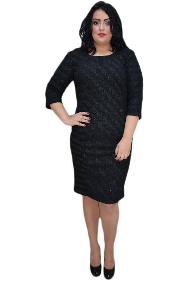 Rochie cu imprimeu si fir lucios in tesatura, D&J Exclusive, Negru