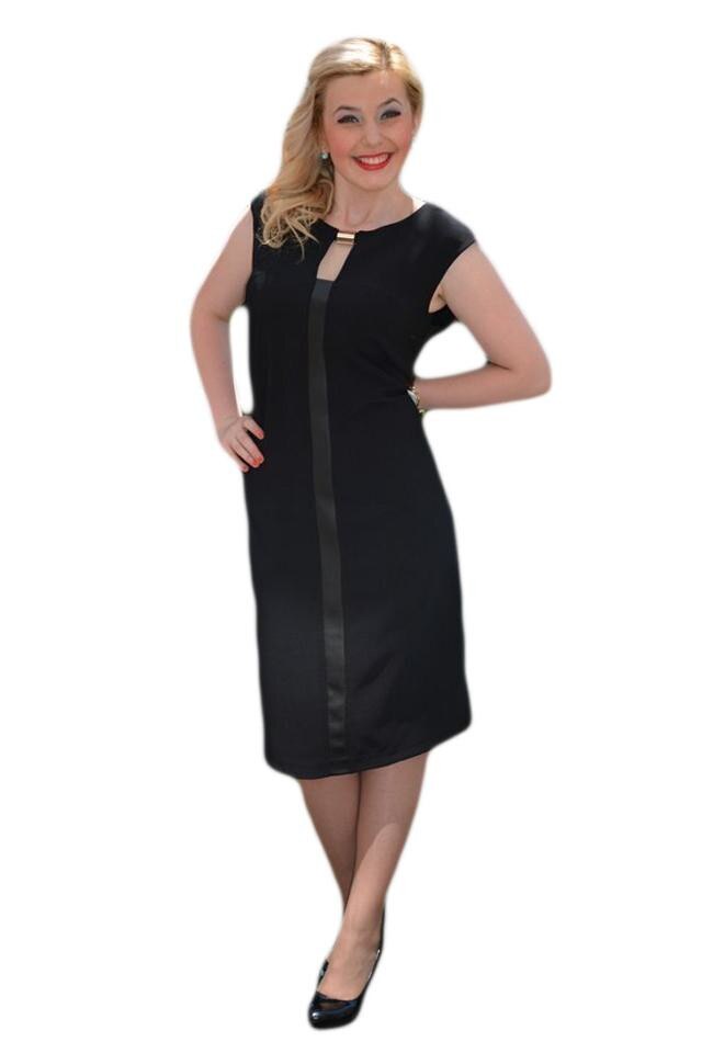 Rochie in stil gotic cu insertie de piele ecologica in fata, D&J Exclusive, Negru