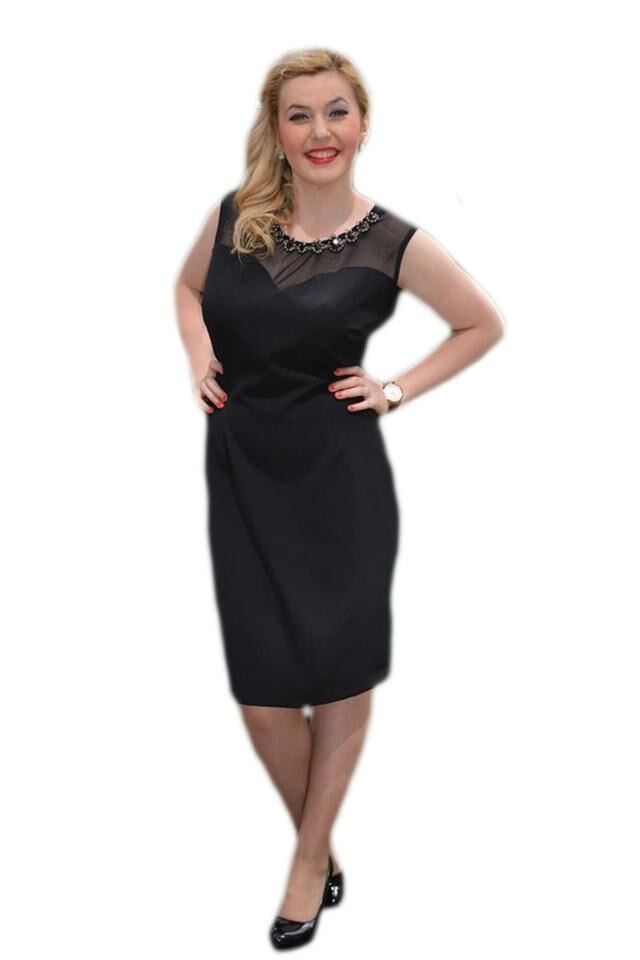 Rochie eleganta cu design de colier din pietre, D&J Exclusive, Negru