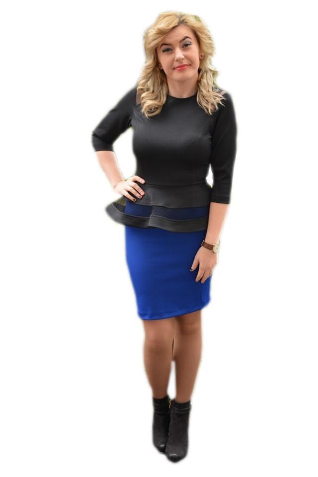 Rochie de ocazie cu peplum, D&J Exclusive, Negru/Albastru