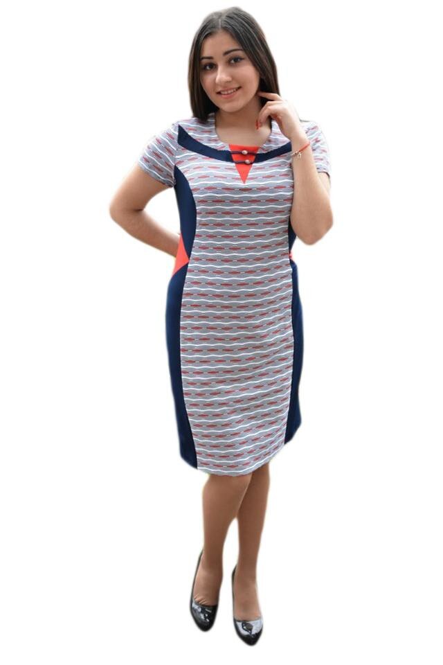 Rochie office de primavara, cu maneca scurta, D&J Exclusive, Albastru marin