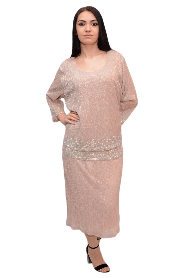 Rochie fina pentru ocazii speciale, cu strasuri , D&J Exclusive, pudra