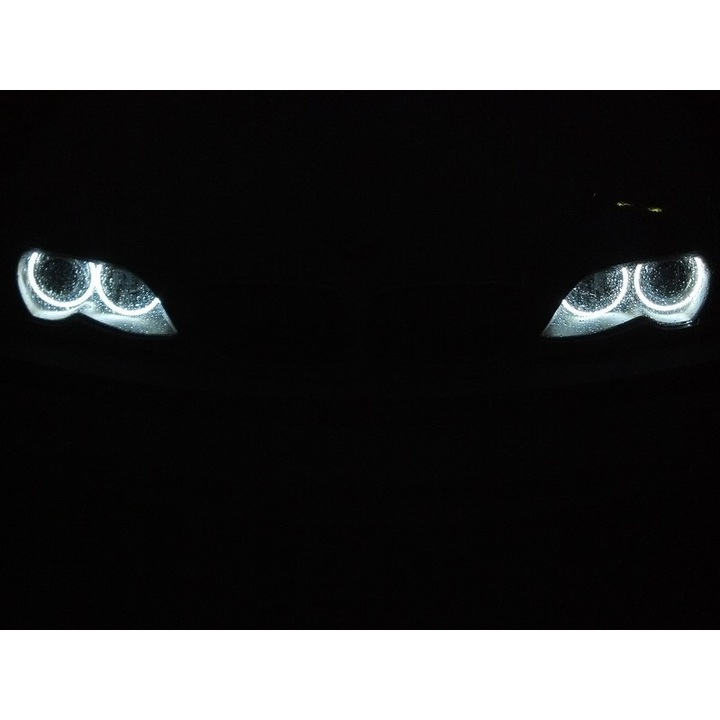 Professzionális készlet IDL® Angel Eyes CCFL kompatibilis BMW 3-as sorozat E46 (nagyító fényszóró) droserrel és gyűrűkkel 2 fényszóróhoz, világos szín 6000k, átmérő 13cm