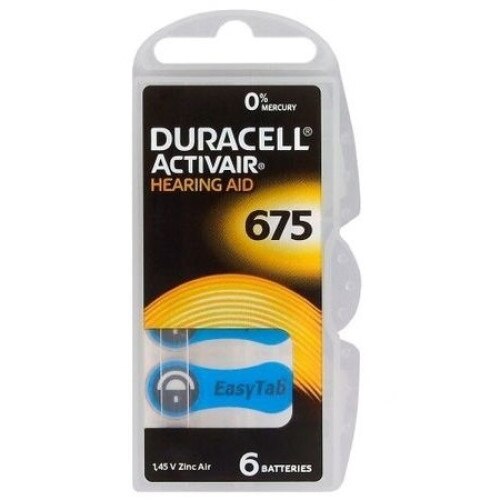 Set 6 Baterii Duracell Activair A675 pentru aparate auditive