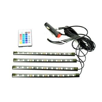 Set 4 benzi LED Interior Auto RGB 18 LED-uri cu telecomanda si functie sonora Set 4 benzi LED Interior Auto RGB 18 LED-uri cu telecomanda si functie sonora