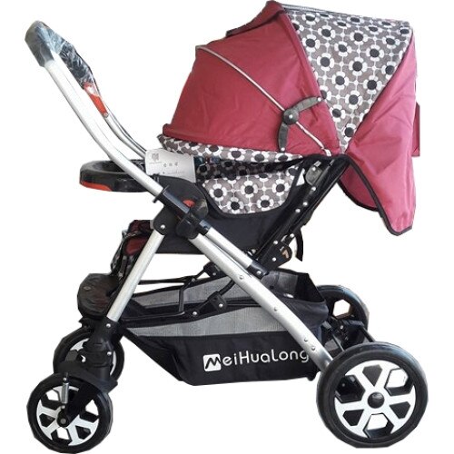 Carucior nou nascuti 2 in 1 Novokids™ MEI, Maner reversibil, Spatar reglabil 3 trepte, Amortizoare, Cadru aluminiu, Frana picior,Pliabil , Fucsia