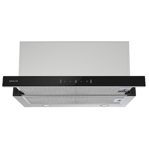 Hota incorporata telescopica, Davoline SUPREME BLACK GLASS 90 IX, Latime 90cm, Inverter BLDC motor, ultra silentios 738 m3/h, negru-inox