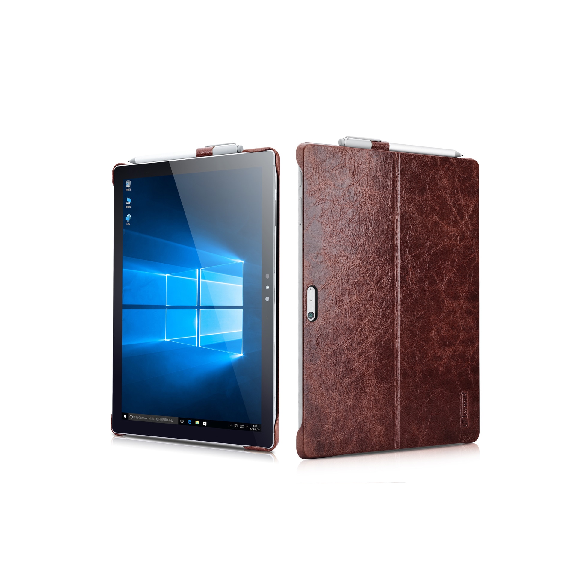 Husa Surface Pro 7 / 6 / 5 / 4 - iCarer Oil Wax, piele naturala, tip back cover, suport pen, culoare Maro coffee