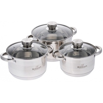 Set Oale din Inox Bohmann, 6 Piese, Otel Inoxidabil, 5 Straturi, Baza Incapsulata, Capace din Sticla, Design Modern, Argintiu Set Oale din Inox Bohmann, 6 Piese, Otel Inoxidabil, 5 Straturi, Baza Incapsulata, Capace din Sticla, Design Modern, Argintiu