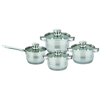 Set 8 piese oale Bohmann, otel inoxidabil, cu capac sticla, (1. 9L ,2.6L ,3.6L ,5.5,L) Set 8 piese oale Bohmann, otel inoxidabil, cu capac sticla, (1. 9L ,2.6L ,3.6L ,5.5,L)