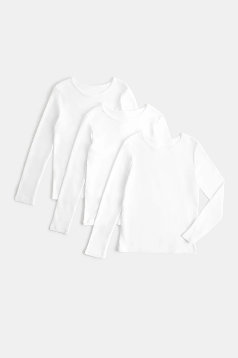 Marks & Spencer, Set de 3 bluze din bumbac cu model uni, Alb optic