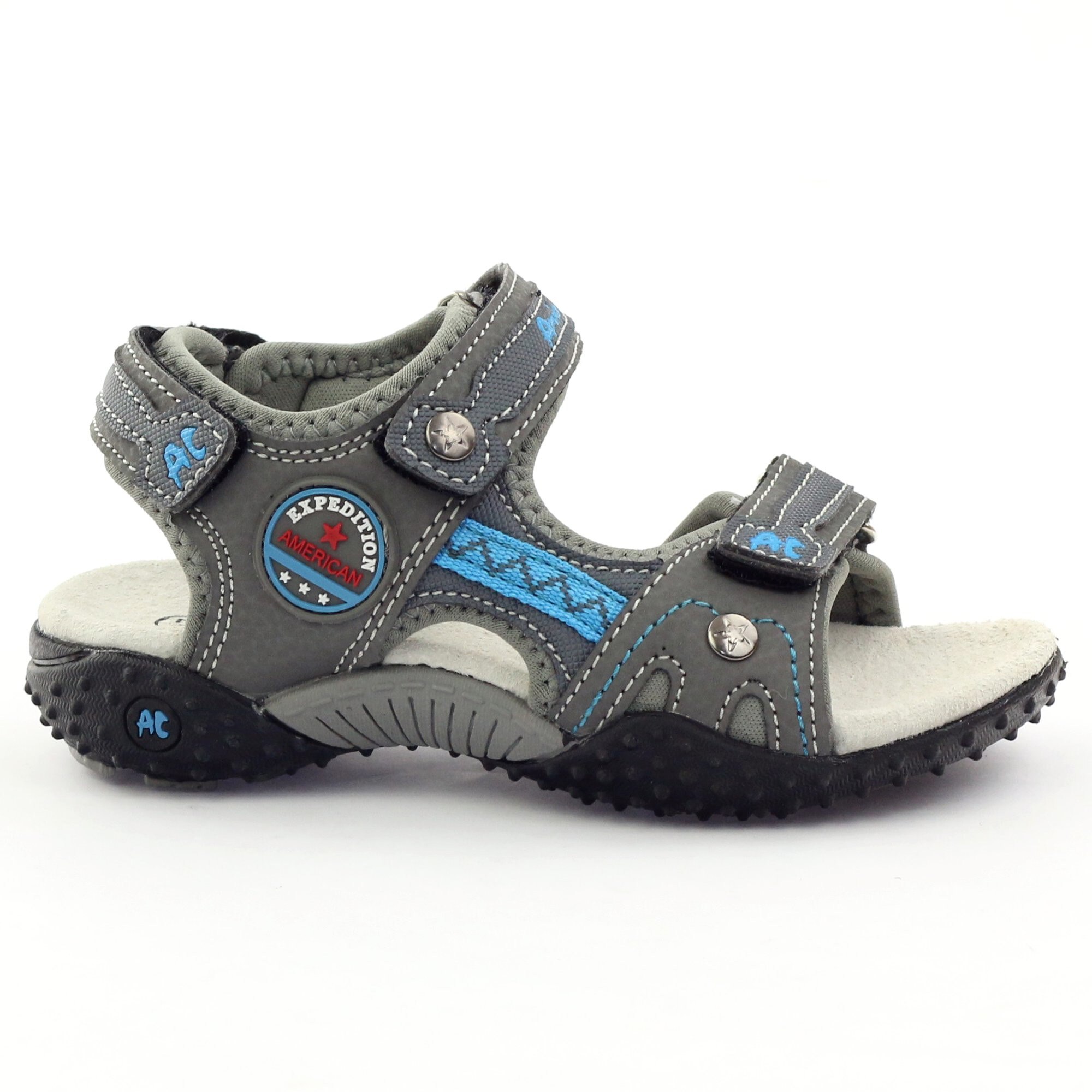 American Club, Sandale cu velcro, Material sintetic, Gri, 29 EU